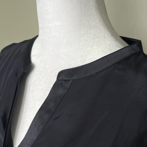 Maje Navy Blue Buttoned SILK  Blouse with Mandarin Collar - Picture 6 of 12